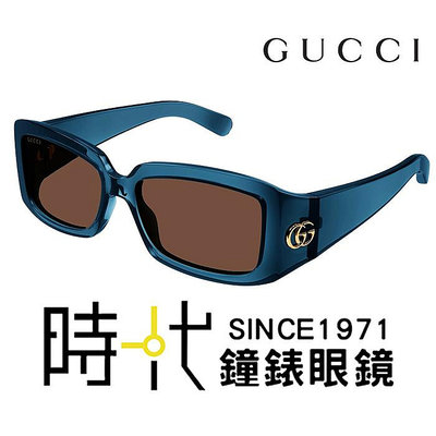 【Gucci】古馳 GG1403S 003 54mm 果凍透明感 長方形框墨鏡 膠框太陽眼鏡 茶色鏡片/藍綠色框