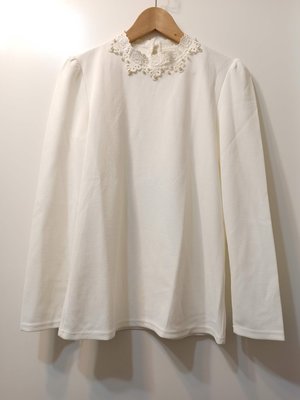 轉賣 東京著衣 YOCO 珍珠蕾絲領素色上衣 白色M號