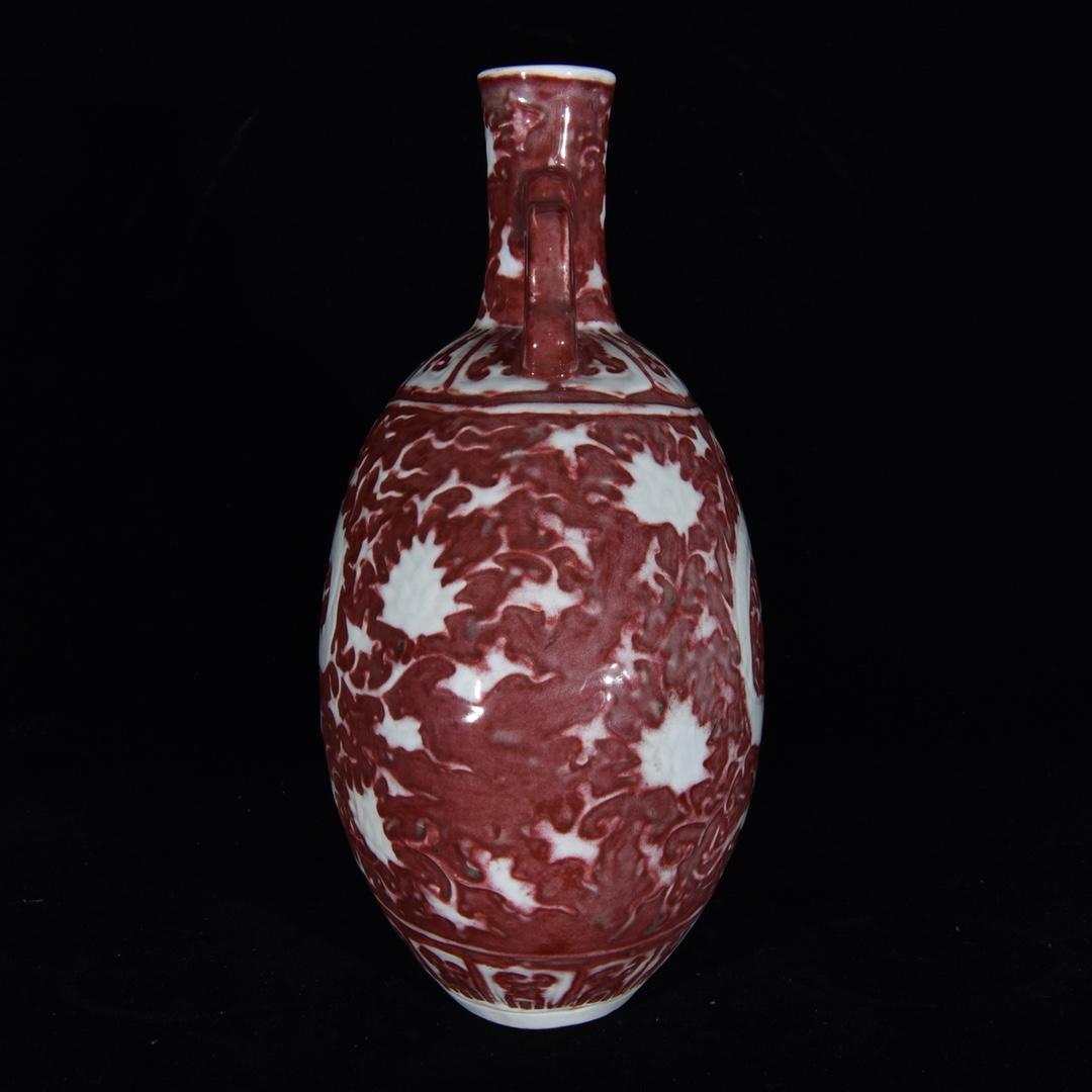 明永樂釉里紅留白龍紋雙耳扁瓶，31.5×23×14，400199瓷器青花官窯 
