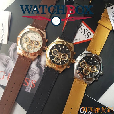 阿西雜貨鋪原裝Guess石英男士手錶 時尚休閒腕錶皮革錶帶男表GW0262G1 GW0262G2 GW0262G3