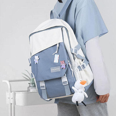 韓版日系ins休閑新款雙肩包初中學生書包簡約清新甜美大容量背包