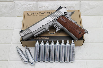 [01] KWC M1911 CO2槍 TAC 特仕版 銀+ CO2小鋼瓶 ( COLT 1911 45手槍