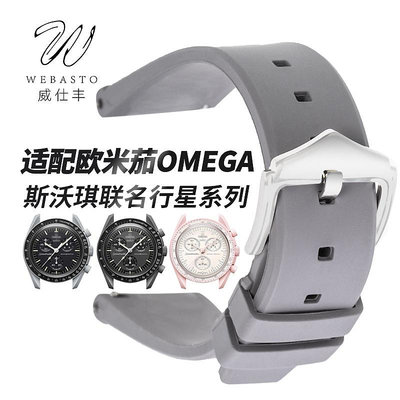 ~爆款熱賣 錶帶 錶鏈 手錶配件~氟橡膠表帶運動防塵代用omega歐米茄斯沃琪聯名款萬國浪琴