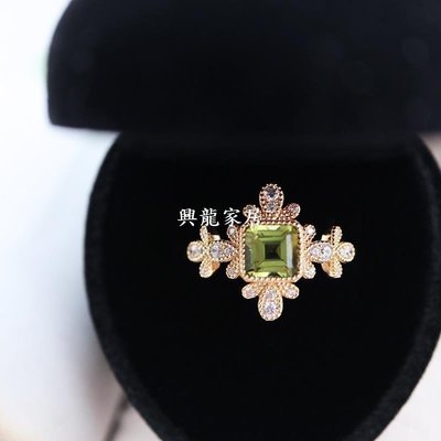 【光伏】日本阿蓓麗同款天然橄欖石水晶戒指925純銀鍍金女高級感~【興龍家居】