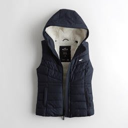 HCO Hollister Sherpa-Lined Puffer Vest熊寶寶毛內裡保暖連帽背心-深藍色