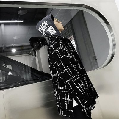 FINDSENSE品牌 韓國 新款  男  印花 連帽 黑白 厚毛呢 高品質  寬鬆 工裝 時尚潮流夾克外套 夾克