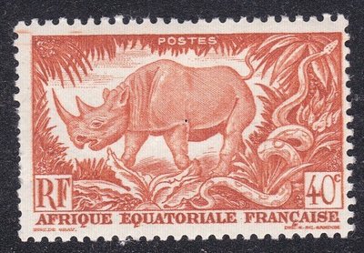 法屬東非1940『犀牛與石蠎蛇 』雕刻版古典新票