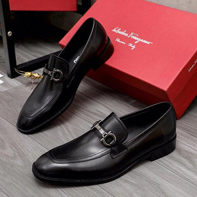 直購#FERRAGAMO商務男鞋氣質一腳蹬黑色牛皮鞋