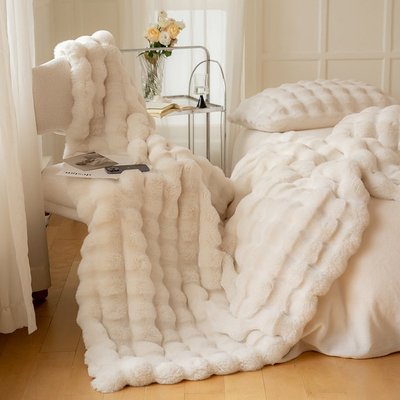 北歐風托斯卡納兔絨毛毯沙發毯辦公室午休毯秋冬季休閑毯抱枕批發