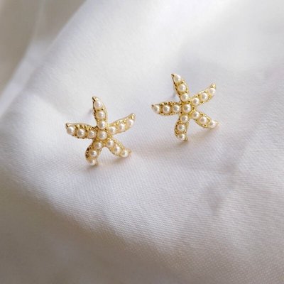 【現貨】韓版星星海星綴珍珠造型耳環-耳針 耳夾