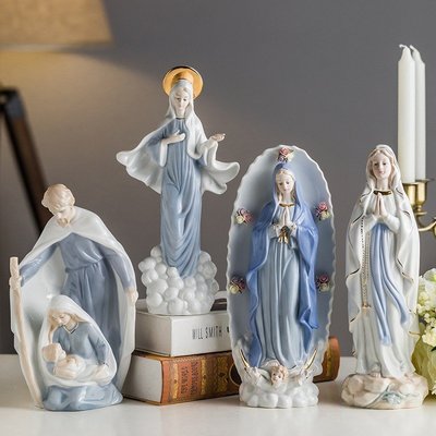 現貨熱銷-??基督教天主教圣像圣物圣母耶穌瑪利亞教堂家庭雕像陶瓷禮飾品擺件