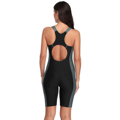 新款熱賣加長四角運動連體泳衣 女士保守拼色專業運動泳衣