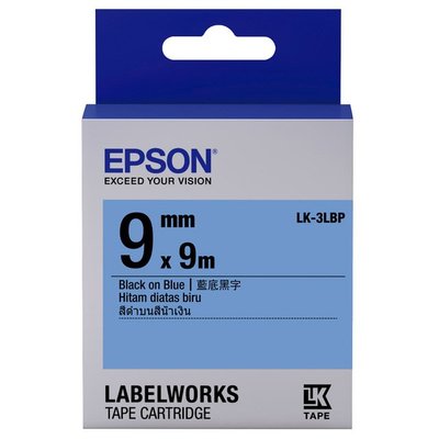 【OA_SHOP】含稅 EPSON 9mm 粉彩系列 LK-3LBP 藍底黑字 標籤帶