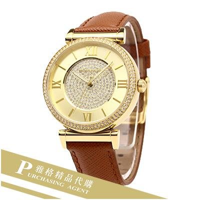 雅格時尚精品代購Michael Kors MK2375 MK手錶 時尚圓盤鑲鑽真皮皮帶手錶 女錶 歐美時尚 美國代購