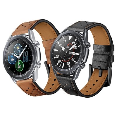 適用Samsung Gala新xy Watch3 45mm新 41mm真皮錶帶三星watch 3 45MM頭層牛皮快拆錶帶klx101439
