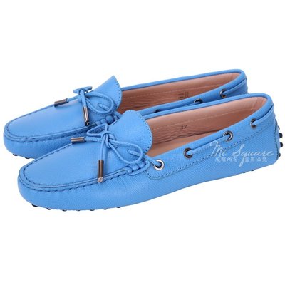 現貨熱銷-TOD’S Gommino 壓紋牛皮綁帶豆豆休閒鞋(女鞋/藍色) 1540692-23 35.5號