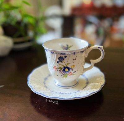 日本中古Nikko日光經典裙邊藍色碎花咖啡杯/紅茶杯364