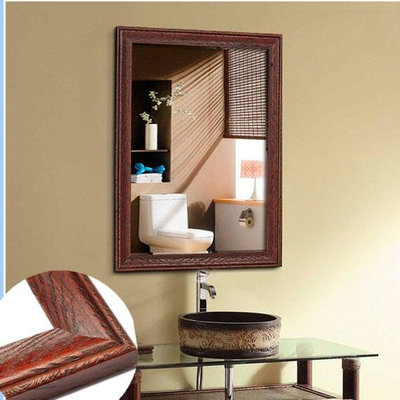 新古典美式鄉村實木框防霧浴室鏡化妝鏡歐式壁掛衛浴鏡衛生間鏡子