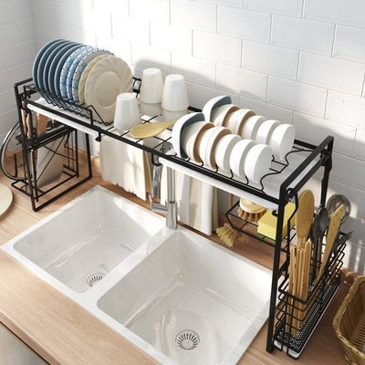 熱賣 廚房碗盤水槽瀝水架單雙槽洗碗池水池臺面上方碗碟架雙層置物架