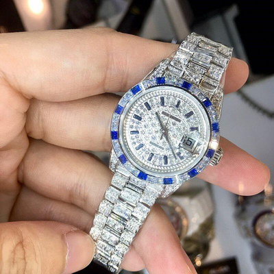 「官方授權」ROSDENTON 勞斯丹頓 女 榮耀世紀 晶鑽自動機械腕錶-銀藍【型號: 97626LJ1-A4】