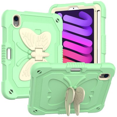 GMO 2免運Apple蘋果iPad mini 6代 8.3吋蝴蝶彩色矽膠殼含背帶PC支架防震防摔綠色保護套殼