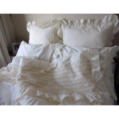 New 歐洲進口 手工製作 荷葉邊 白色 雙人 加大 四件組 king size 寢具 床包 床單 被套
