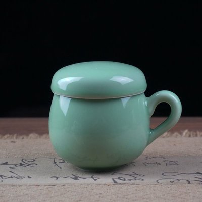 “正品”御茗青瓷茶杯陶瓷帶蓋過濾茶杯家用辦公室泡茶杯花茶杯冰裂同心杯
