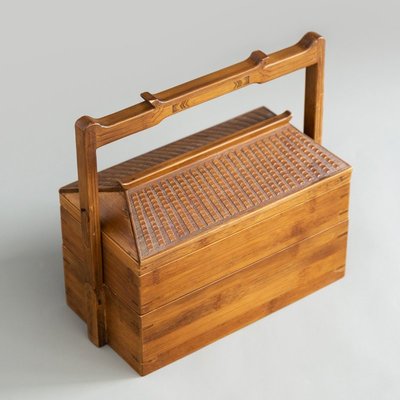 竹制手提茶盒茶具收納盒中式提箱茶室會所展示竹制禮盒徽派茶禮盒-特價