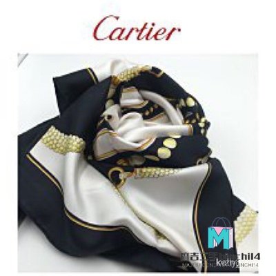 【二手】正品/卡地亞Cartier 珍珠項鍊圖騰絲巾90*90
