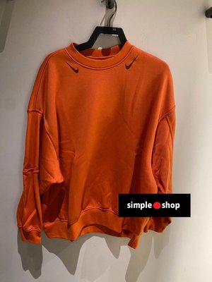 【Simple Shop】NIKE 雙勾 大學T 小勾 寬鬆 落肩 刷毛長袖 運動長袖 橘色 女款 DD5611-816