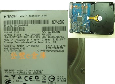 【登豐e倉庫】 F59 Hitachi HDS722020ALA330 2TB SATA2 資料復原 救資料 電流突波