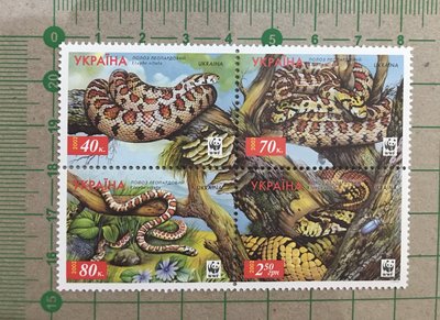 【郵卡庫】【WWF/爬蟲類】烏克蘭2002年，豹斑鼠蛇 4全，新票 SP4937