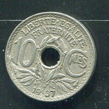 【硬幣】France (法國), 10 Centime , K866a , 1937 #207042,品相極美XF