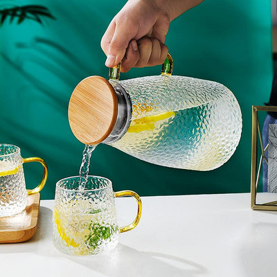 冷水壺玻璃耐高溫家用大容量涼水杯泡茶壺套裝耐熱加厚錘紋開水瓶