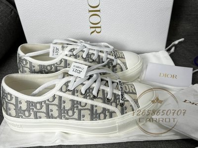 二手精品 Dior 迪奧 Walk N 斜紋 棉質 女款 帆布鞋 灰色 KCK211