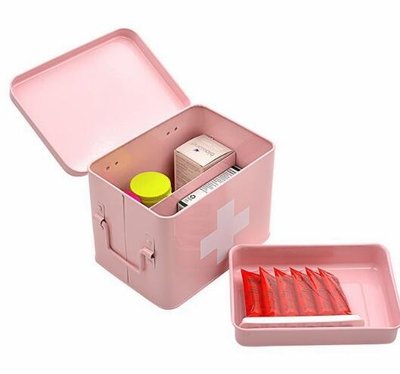 粉色藥品收納盒藥箱醫藥箱急救藥品收納箱盒  4673c