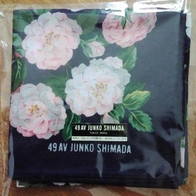 日本品牌 49AV JUNKO SHIMADA 牡丹物語 花卉系列 純棉手帕 藍底 粉色花卉 手帕
