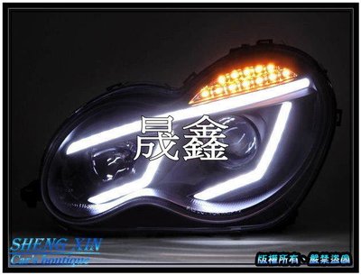 《晟鑫》全新 W203 類W212樣式 黑底版 魚眼 超亮版 導光 含LED方向燈 大燈 也有晶鑽款式