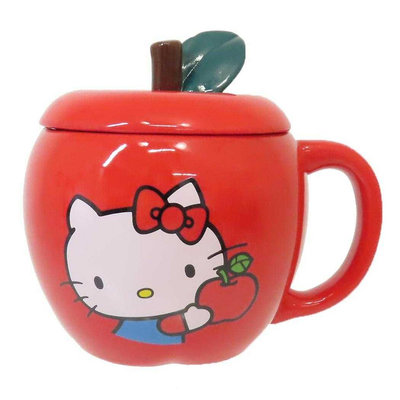 ♥小花花日本精品♥Hello Kitty 陶瓷馬克杯附蓋蘋果造型杯 蘋果壺 ~3