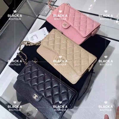 【BLACK A】精品 Chanel 2019新款魚子醬牛皮手機包 手拿包 拉鍊長夾