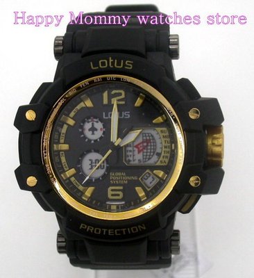 【 幸福媽咪 】網路購物、門市服務 Lotus 雙顯多功能防水運動電子錶_黑金 LS1070