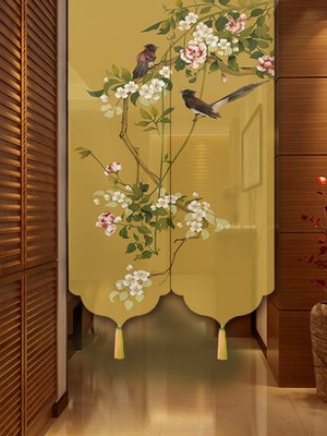 新中式田園花鳥棉麻布藝門簾廚房臥室隔斷簾衛生間家用裝飾空調簾~特價