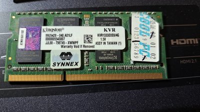 金士頓 Kingston KVR1333D3S9/4G DDR3 1333 4GB  筆電記憶體 終保/雙面 送一條2G