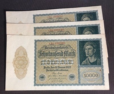 1922年老德國馬克10000元近未使用大型紙鈔(單張特價)