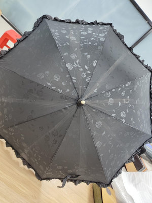 日本lolita刺繡黑蕾絲陽傘 晴雨傘黑玫瑰60cm 竹制把