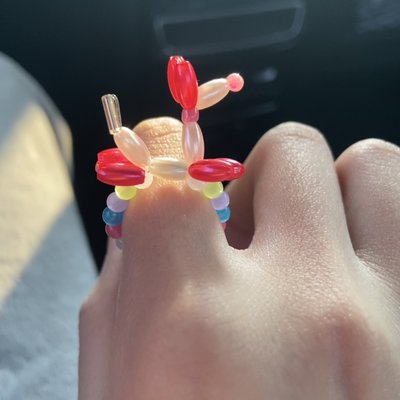 新款個性可愛氣球狗小眾設計彩色串珠戒指女手作飾品百搭甜美創意