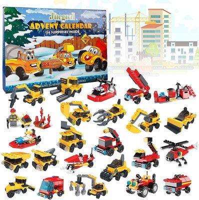 【Toy Fun】美國正品: 24種 各式各類 直升機 工程車 挖土機 消防船 建築 積木組裝 聖誕節 降臨曆 倒數日曆