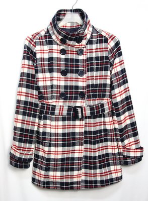 【古物箱~霹靂膠囊】日本女性服飾品牌  經典英式 蘇格蘭大格紋 海軍大衣(二手 古著 vintage)