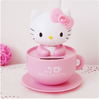 太陽能搖頭娃娃 可愛Hello Kitty茶杯KT貓公仔 車飾汽車用品擺件