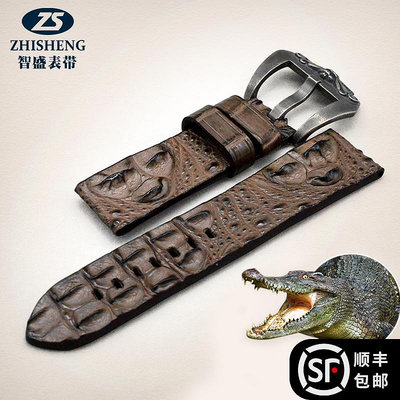 代用錶帶 手錶配件 智盛2019款槍色款鱷魚頭骨錶帶鱷魚皮定制錶帶適用于沛納海萬寶龍